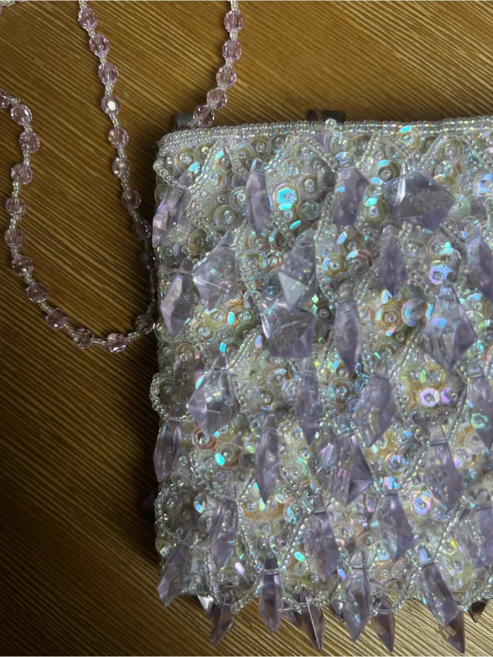 Sequins Beaded Fringe Lavender Evening Purse Handbag Clutch